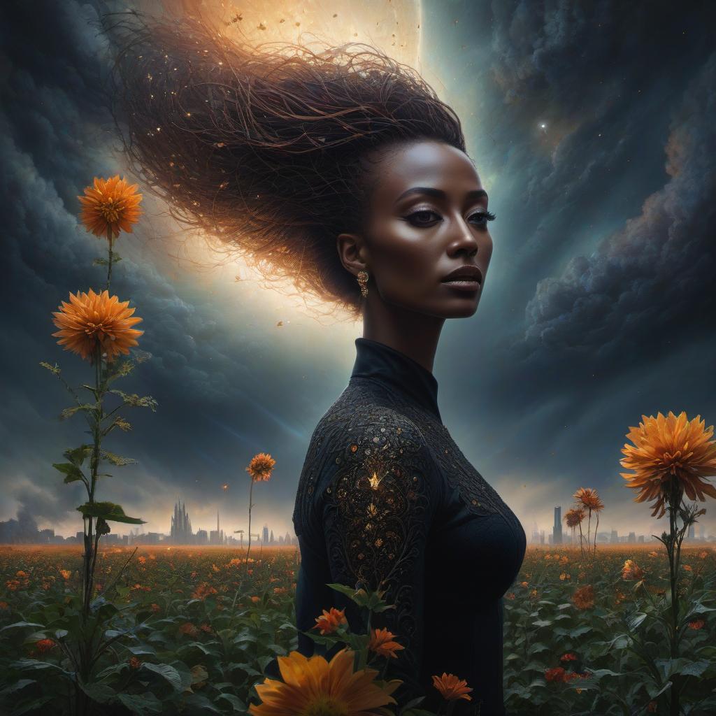  (stylized by Tomasz Alen Kopera:1.3) , dark art, dense flower field and Perseid meteor in background, landscape of a (Barcelona:1.2) , very Bizarre and 1600'S, Hurricane, Glitchcore, Amaro, layered textures, ornate, intricate artistic color, complimentary colors, very inspirational, atmosphere, fine artistic composition, sunny, theatrical hyperrealistic, full body, detailed clothing, highly detailed, cinematic lighting, stunningly beautiful, intricate, sharp focus, f/1. 8, 85mm, (centered image composition), (professionally color graded), ((bright soft diffused light)), volumetric fog, trending on instagram, trending on tumblr, HDR 4K, 8K