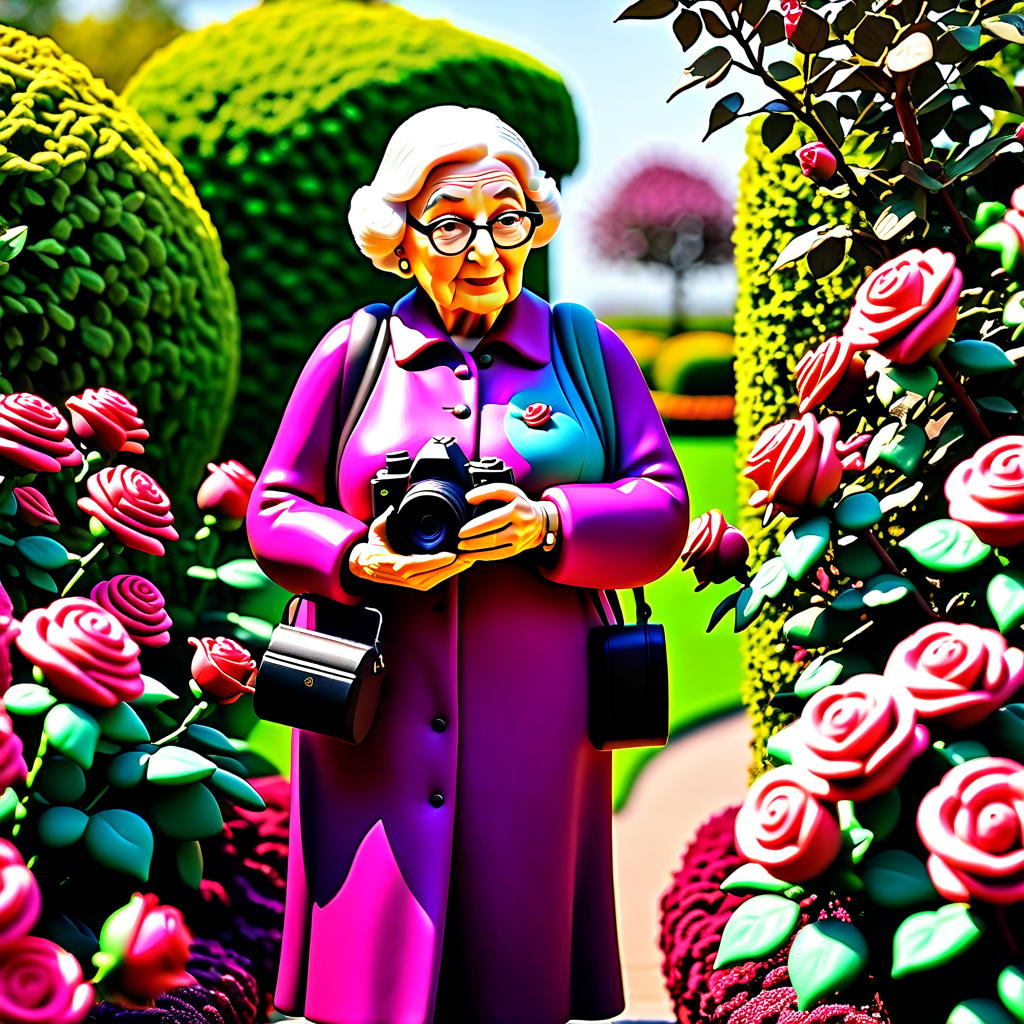  play doh style A plump, very kind elderly woman, a bald brunette with a camera, stands in the rose bushes, . sculpture, clay art, centered composition, Claymation hyperrealistic, full body, detailed clothing, highly detailed, cinematic lighting, stunningly beautiful, intricate, sharp focus, f/1. 8, 85mm, (centered image composition), (professionally color graded), ((bright soft diffused light)), volumetric fog, trending on instagram, trending on tumblr, HDR 4K, 8K