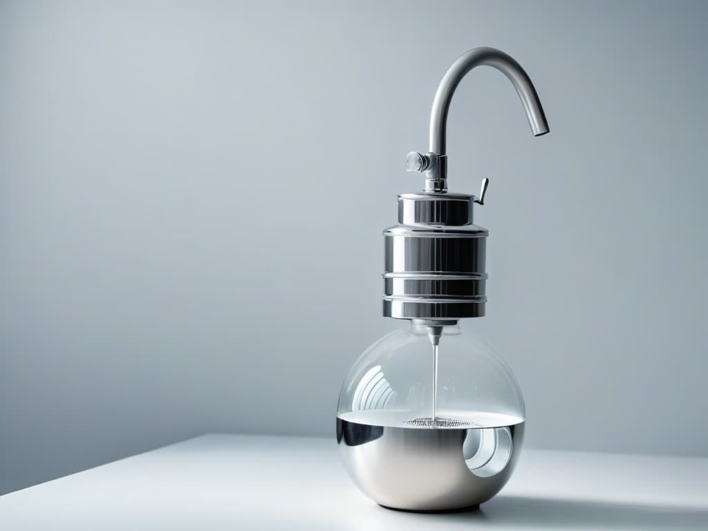  An ultradetailed closeup image of a sleek silver kitchen siphon, with light reflecting off its smooth surface, showcasing intricate details like the nozzle, pressure valve, and sleek design. The background is a soft focus kitchen setting, hinting at the creative possibilities and elegance this tool brings to pastry making. hyperrealistic, full body, detailed clothing, highly detailed, cinematic lighting, stunningly beautiful, intricate, sharp focus, f/1. 8, 85mm, (centered image composition), (professionally color graded), ((bright soft diffused light)), volumetric fog, trending on instagram, trending on tumblr, HDR 4K, 8K