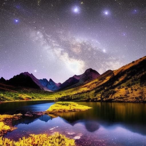  Nighttime nature landscape galaxy mountain water star beauty