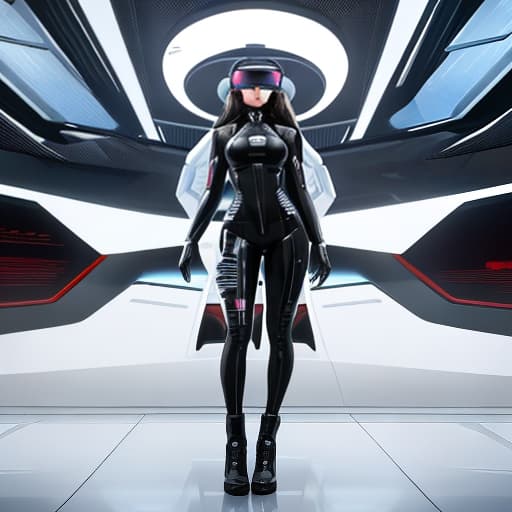  A girl wearing VR glasses with the high-tech futuristic background. hyperrealistic, full body, detailed clothing, highly detailed, cinematic lighting, stunningly beautiful, intricate, sharp focus, f/1. 8, 85mm, (centered image composition), (professionally color graded), ((bright soft diffused light)), volumetric fog, trending on instagram, trending on tumblr, HDR 4K, 8K