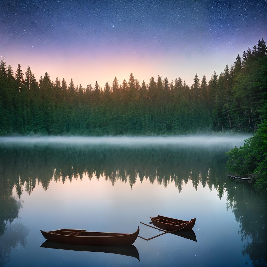  ((masterpiece)), (((best quality))), 8k, high detailed, ultra-detailed, A serene lake surface, shimmering in the moonlight, reflecting the stars above, surrounded by a dense forest, with a lone rowboat peacefully drifting on the calm waters hyperrealistic, full body, detailed clothing, highly detailed, cinematic lighting, stunningly beautiful, intricate, sharp focus, f/1. 8, 85mm, (centered image composition), (professionally color graded), ((bright soft diffused light)), volumetric fog, trending on instagram, trending on tumblr, HDR 4K, 8K