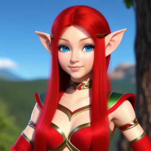  beautiful elf woman,, red hair,