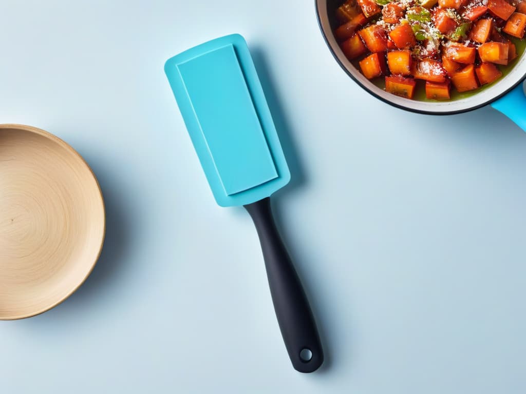  A closeup, ultradetailed image of a sleek, matte black silicone spatula with a modern, ergonomic handle design. The spatula is set against a soft, neutral background to emphasize its highend quality and professional appeal. hyperrealistic, full body, detailed clothing, highly detailed, cinematic lighting, stunningly beautiful, intricate, sharp focus, f/1. 8, 85mm, (centered image composition), (professionally color graded), ((bright soft diffused light)), volumetric fog, trending on instagram, trending on tumblr, HDR 4K, 8K