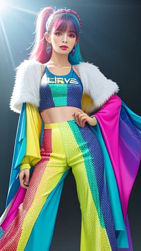  rave goddess, multicolored leaather jumpsuit, crop top, psychedelic, boots, hyperrealistic, high quality, highly detailed, cinematic lighting, intricate, sharp focus, f/1. 8, 85mm, (centered image composition), (professionally color graded), ((bright soft diffused light)), volumetric fog, trending on instagram, HDR 4K, 8K