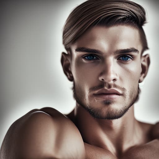 portrait+ style Russian queer fitness model blonde hunk dude face