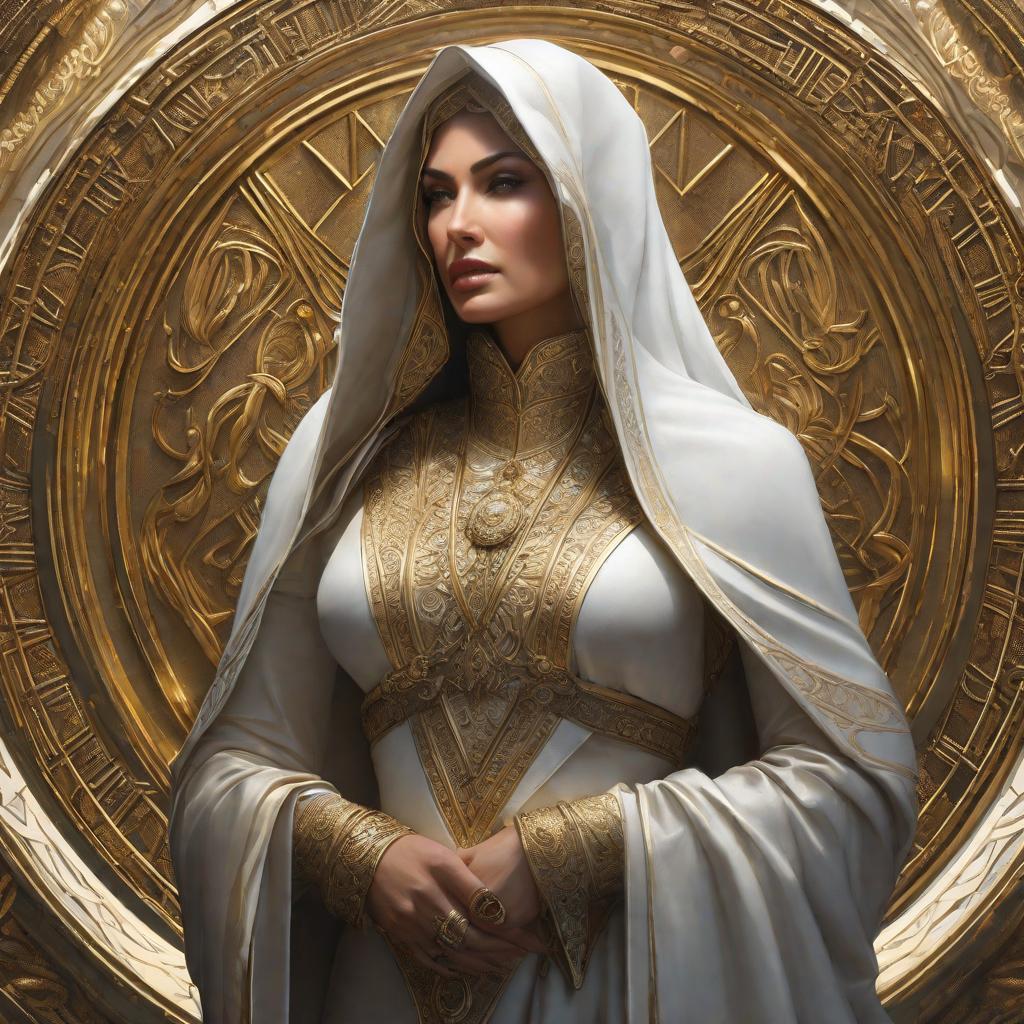  Crea un logo de la Virgen María orando sosteniendo una custodia y una hostia, realistic, portrait, art by donato giancola and greg rutkowski, realistic face, digital art, trending on artstation hyperrealistic, full body, detailed clothing, highly detailed, cinematic lighting, stunningly beautiful, intricate, sharp focus, f/1. 8, 85mm, (centered image composition), (professionally color graded), ((bright soft diffused light)), volumetric fog, trending on instagram, trending on tumblr, HDR 4K, 8K