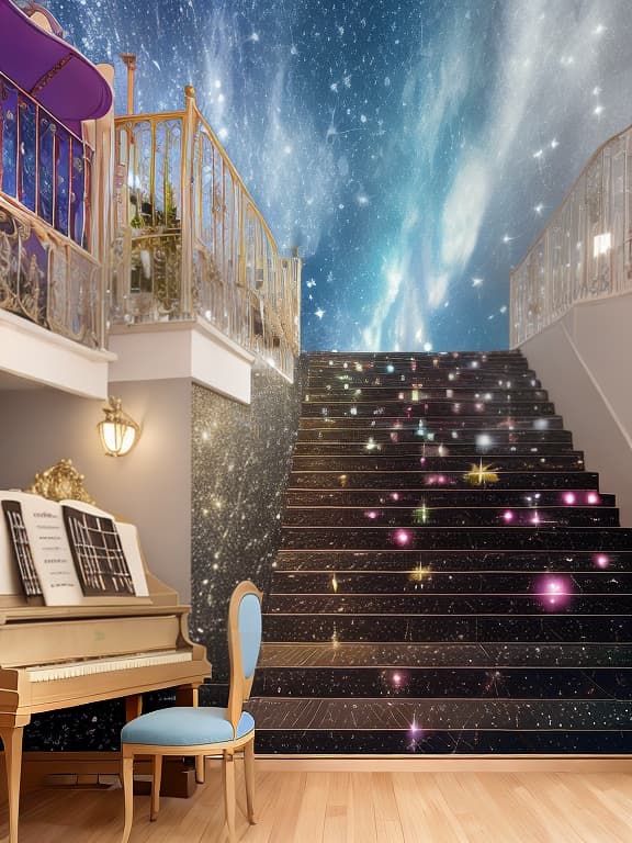  Wallpaper with music notation, piano and sparkling stars