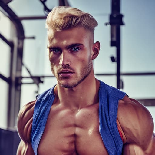 portrait+ style Russian queer fitness model blonde hunk dude face