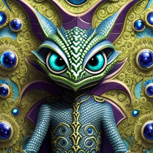  sci-fi mannerism surreal, close up well-dressed highly tiny detailed sitting alien reptilian anthropomorphic demon girl creature portrait, gemstones, crystals, looking at me holding crescent moon in hand sketch by Craola, Tim Burton , big detailed glowing eyes, highly detailed rough skin fantasy hig...