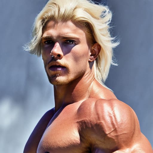 portrait+ style Russian queer IFBB blonde hunk dude face