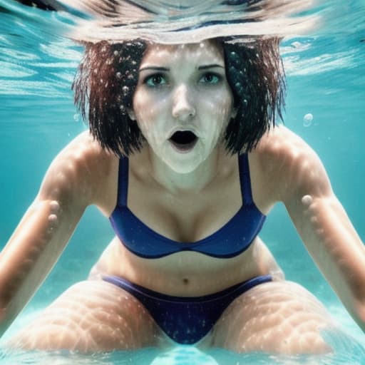  woman wearing underwear under water with short hair no reaction