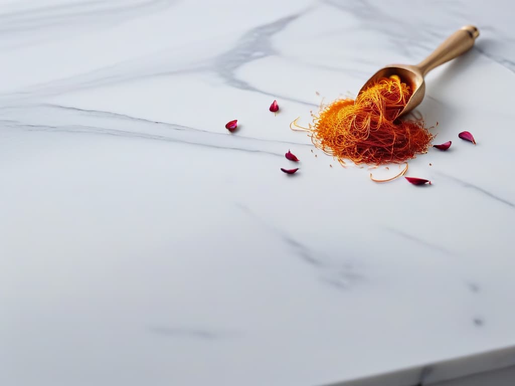  An exquisite closeup image of delicate saffron threads gently sprinkled on a pristine white marble countertop, casting a soft shadow. The vibrant redorange hues of the saffron contrast beautifully with the clean, minimalist backdrop, highlighting the luxurious and precious nature of this spice. Each thread glistens under a beam of natural light, showcasing the intricate details and texture of the saffron strands, evoking a sense of elegance and sophistication. hyperrealistic, full body, detailed clothing, highly detailed, cinematic lighting, stunningly beautiful, intricate, sharp focus, f/1. 8, 85mm, (centered image composition), (professionally color graded), ((bright soft diffused light)), volumetric fog, trending on instagram, trending on tumblr, HDR 4K, 8K