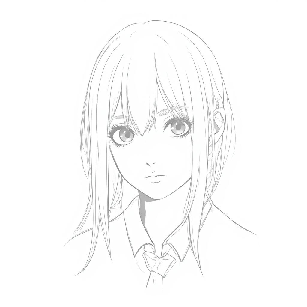  good quality, high quality, minimalistic line art of anime girl, smooth lines, monochrome color scheme, centered, clean design, trending on dribbble, high resolution.