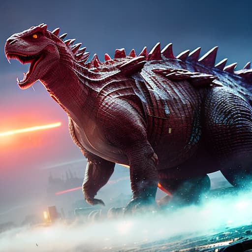 redshift style godzilla hyperrealistic, full body, detailed clothing, highly detailed, cinematic lighting, stunningly beautiful, intricate, sharp focus, f/1. 8, 85mm, (centered image composition), (professionally color graded), ((bright soft diffused light)), volumetric fog, trending on instagram, trending on tumblr, HDR 4K, 8K