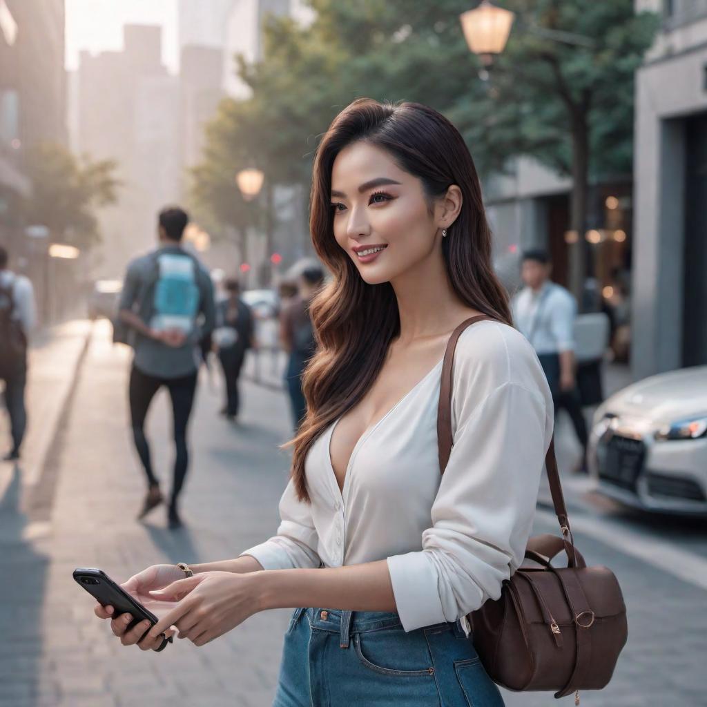  An AI assistant asking a user about the topic of their TikTok video, in a friendly and engaging manner. hyperrealistic, full body, detailed clothing, highly detailed, cinematic lighting, stunningly beautiful, intricate, sharp focus, f/1. 8, 85mm, (centered image composition), (professionally color graded), ((bright soft diffused light)), volumetric fog, trending on instagram, trending on tumblr, HDR 4K, 8K