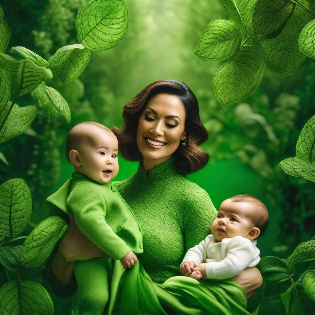  happy mother's day with lady and baby money matrix green happiness hyperrealistic, full body, detailed clothing, highly detailed, cinematic lighting, stunningly beautiful, intricate, sharp focus, f/1. 8, 85mm, (centered image composition), (professionally color graded), ((bright soft diffused light)), volumetric fog, trending on instagram, trending on tumblr, HDR 4K, 8K