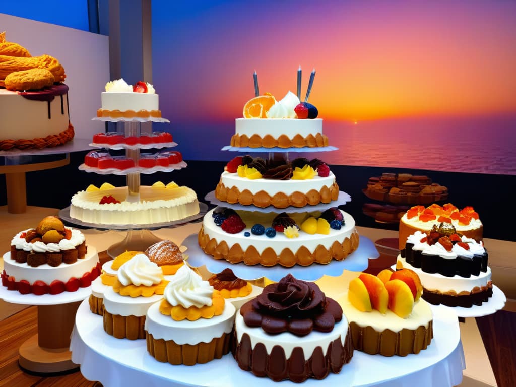  A highresolution photorealistic image of a diverse group of aspiring pastry entrepreneurs gathered around a beautifully decorated dessert table filled with an array of delicious cakes, cupcakes, and pastries. The participants are engaged in a lively discussion, exchanging ideas, and taking notes as a professional pastry chef demonstrates intricate decorating techniques. The ambiance is warm and inviting, with soft natural lighting highlighting the vibrant colors and textures of the desserts, creating a visually appealing and inspiring scene for future bakery owners. hyperrealistic, full body, detailed clothing, highly detailed, cinematic lighting, stunningly beautiful, intricate, sharp focus, f/1. 8, 85mm, (centered image composition), (professionally color graded), ((bright soft diffused light)), volumetric fog, trending on instagram, trending on tumblr, HDR 4K, 8K