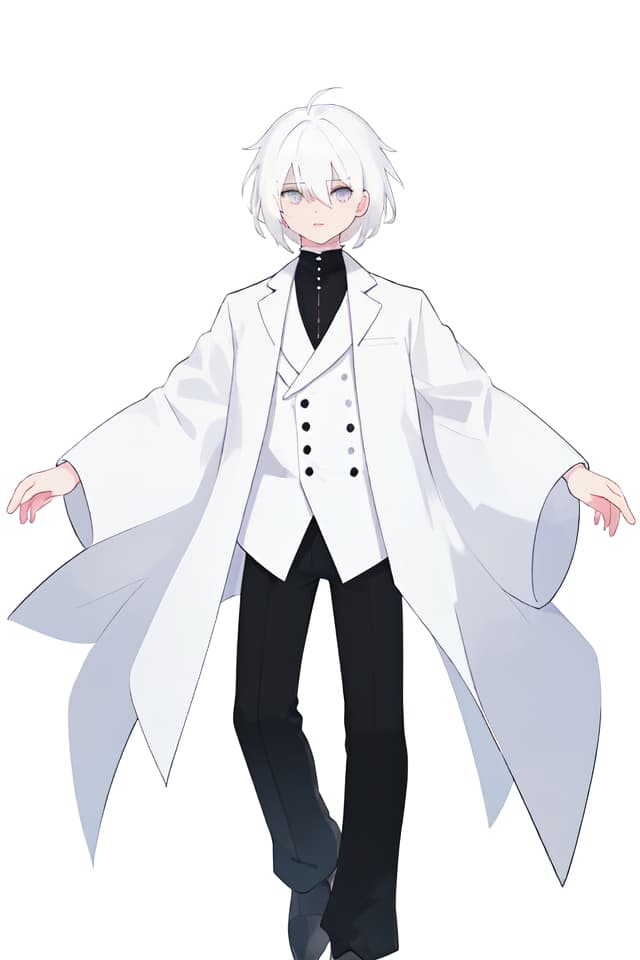  Men, white background, white hair, whole body