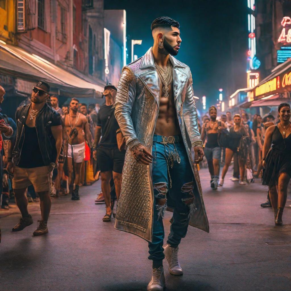  Quién es anuel hyperrealistic, full body, detailed clothing, highly detailed, cinematic lighting, stunningly beautiful, intricate, sharp focus, f/1. 8, 85mm, (centered image composition), (professionally color graded), ((bright soft diffused light)), volumetric fog, trending on instagram, trending on tumblr, HDR 4K, 8K