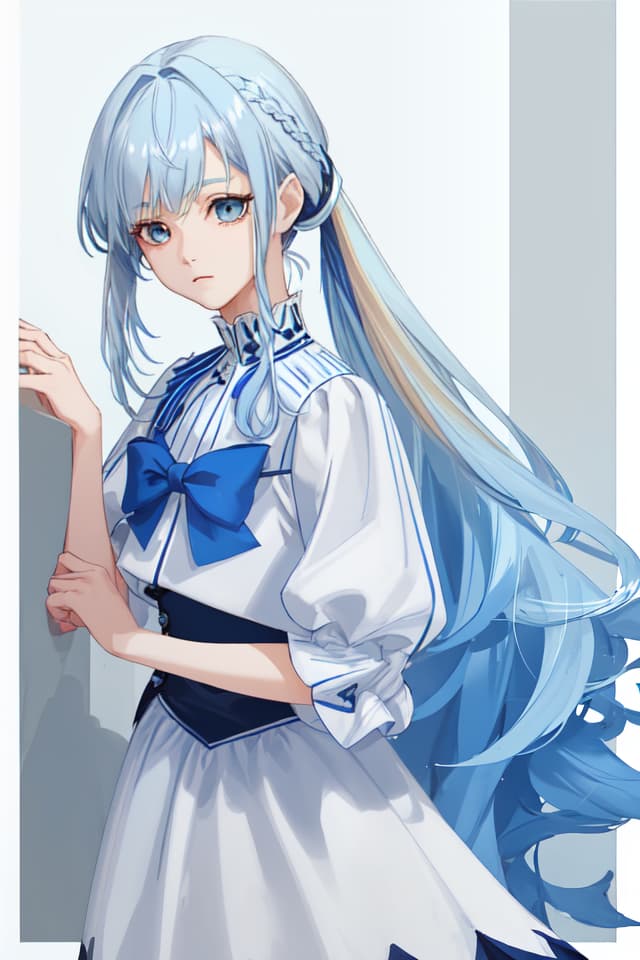  (Blue and white hair color) (MULLET HAIR STYLE) Clothes, High Quality, 8K, 16k