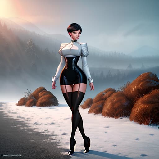  Realism, a Latvian , 30 year, short haircut, black hair, tanned, silicone s, tight ocks, long legs, nylon stockings, stakes, gravel, carpenter hyperrealistic, full body, detailed clothing, highly detailed, cinematic lighting, stunningly beautiful, intricate, sharp focus, f/1. 8, 85mm, (centered image composition), (professionally color graded), ((bright soft diffused light)), volumetric fog, trending on instagram, trending on tumblr, HDR 4K, 8K