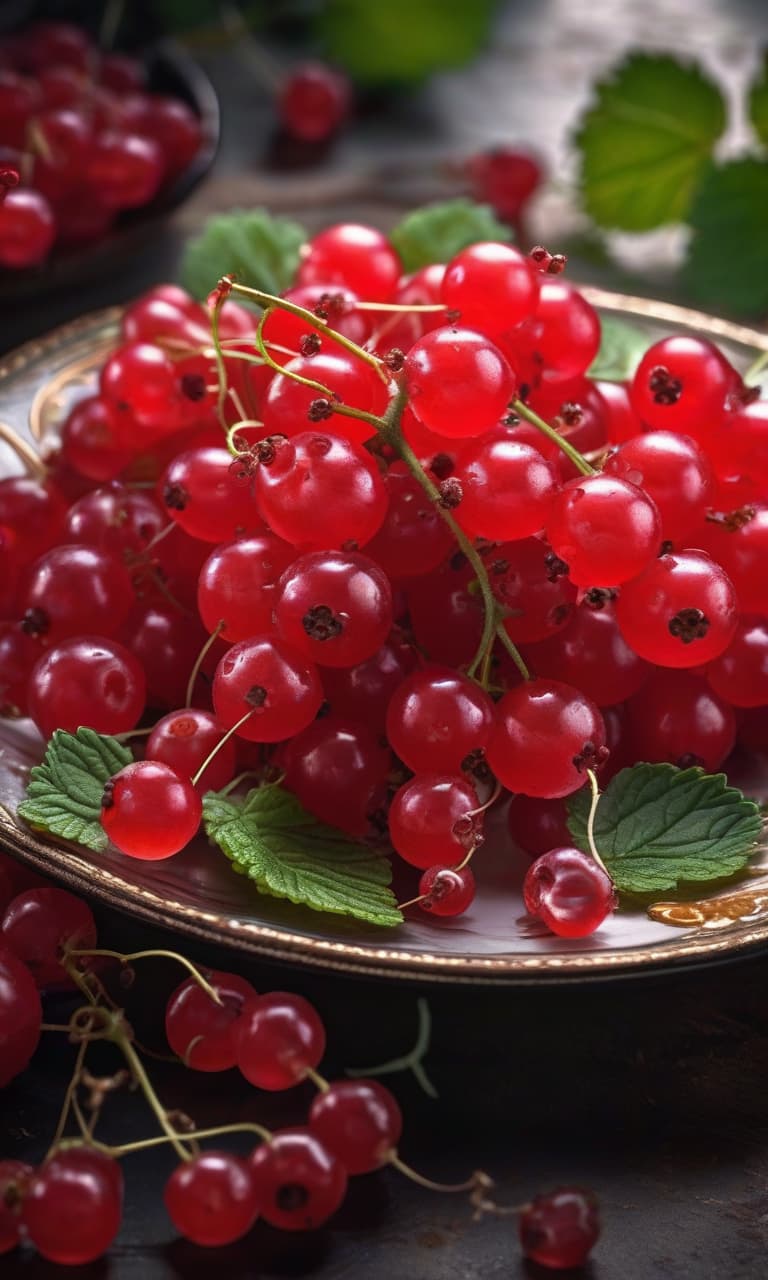  redcurrant photorealistic on a plate hyperrealistic, full body, detailed clothing, highly detailed, cinematic lighting, stunningly beautiful, intricate, sharp focus, f/1. 8, 85mm, (centered image composition), (professionally color graded), ((bright soft diffused light)), volumetric fog, trending on instagram, trending on tumblr, HDR 4K, 8K