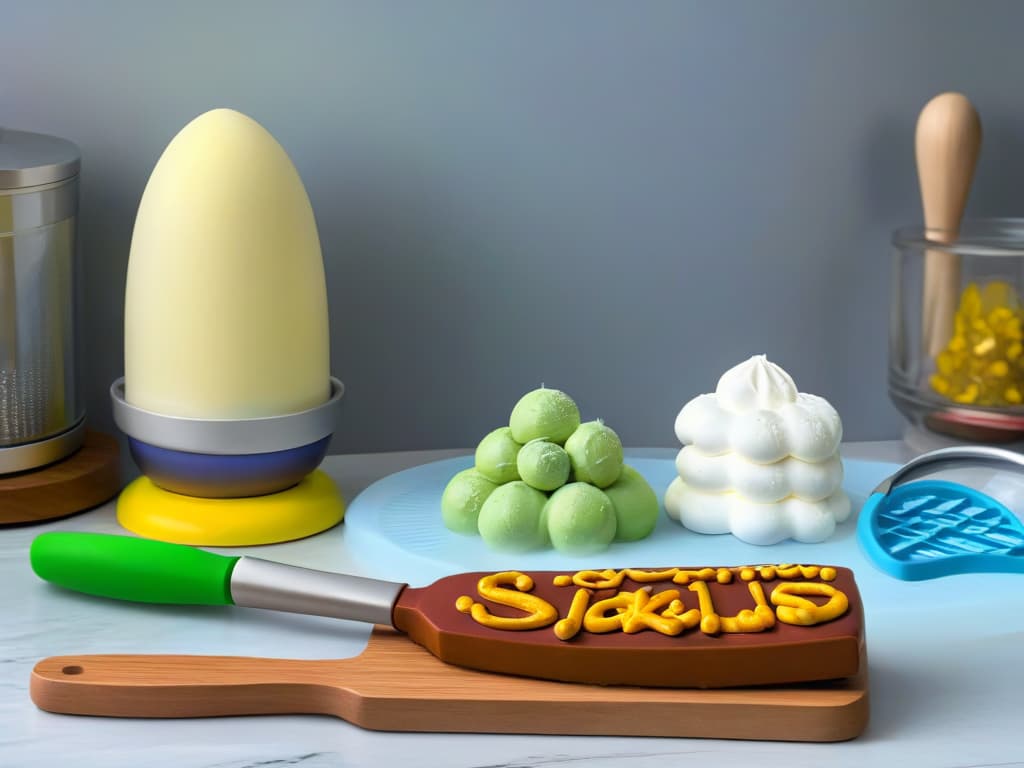  A minimalistic, highly detailed image of a set of Toy Storyinspired baking utensils arranged neatly on a sleek, modern kitchen countertop. The utensils include a rolling pin with Buzz Lightyear's colors and logo, cookie cutters shaped like Woody's hat and Jessie's boots, a whisk with the iconic Toy Story clouds motif, and measuring spoons featuring the faces of Buzz, Woody, and the Little Green Men. The image showcases the utensils in a clean, sophisticated style, emphasizing their design and quality. hyperrealistic, full body, detailed clothing, highly detailed, cinematic lighting, stunningly beautiful, intricate, sharp focus, f/1. 8, 85mm, (centered image composition), (professionally color graded), ((bright soft diffused light)), volumetric fog, trending on instagram, trending on tumblr, HDR 4K, 8K