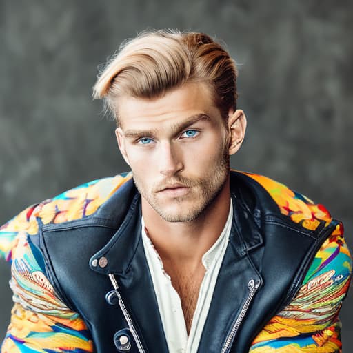 portrait+ style Mister olympia queer blonde hunk dude face