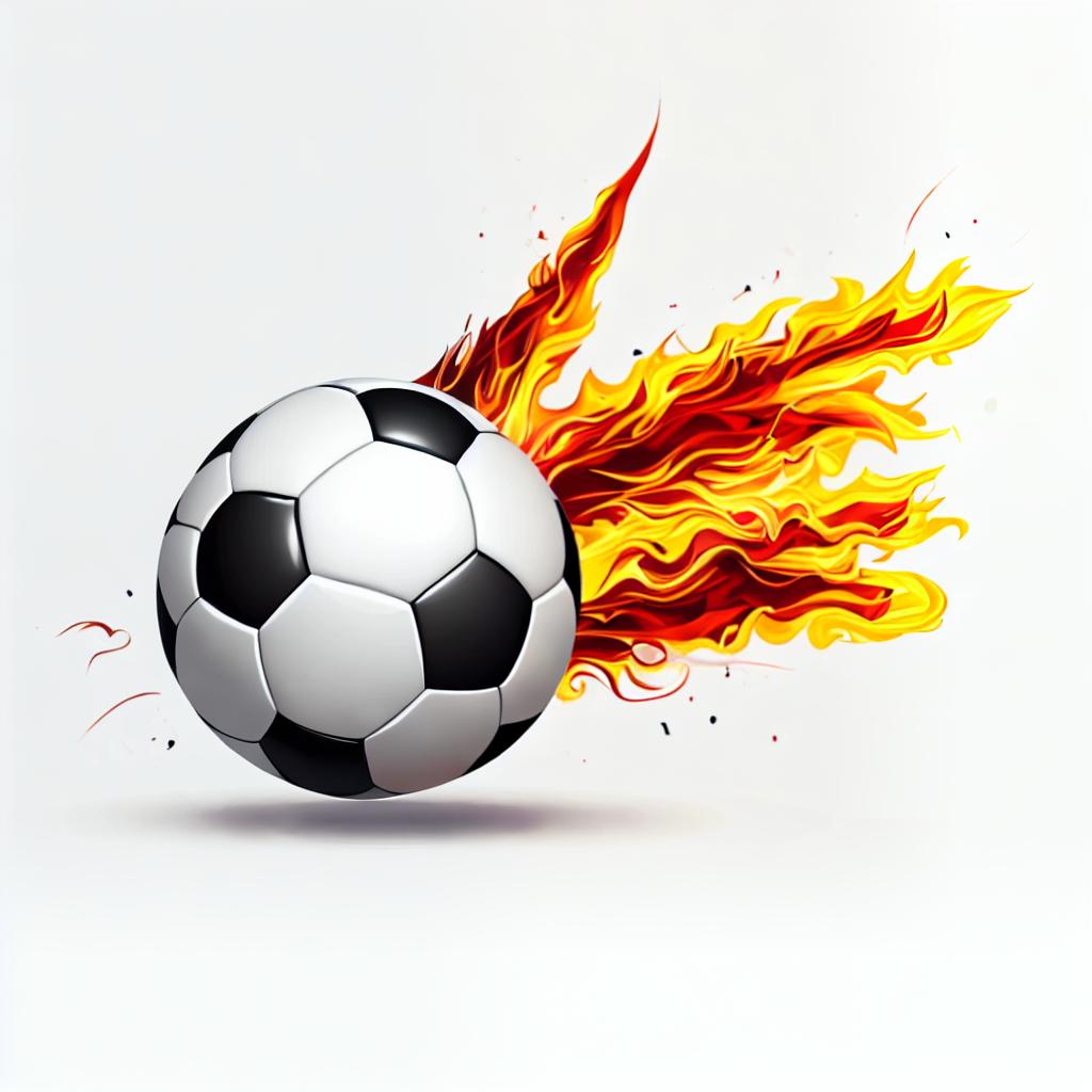  A white background with an iconic soccer ball ablaze in flames, vector art style. professional design, best quality, masterpiece
