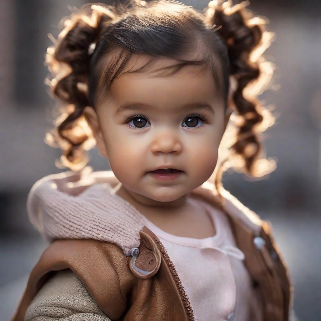  Cute baby girl, brown eyes, brown curly hair in two pony tails, scared hyperrealistic, full body, detailed clothing, highly detailed, cinematic lighting, stunningly beautiful, intricate, sharp focus, f/1. 8, 85mm, (centered image composition), (professionally color graded), ((bright soft diffused light)), volumetric fog, trending on instagram, trending on tumblr, HDR 4K, 8K