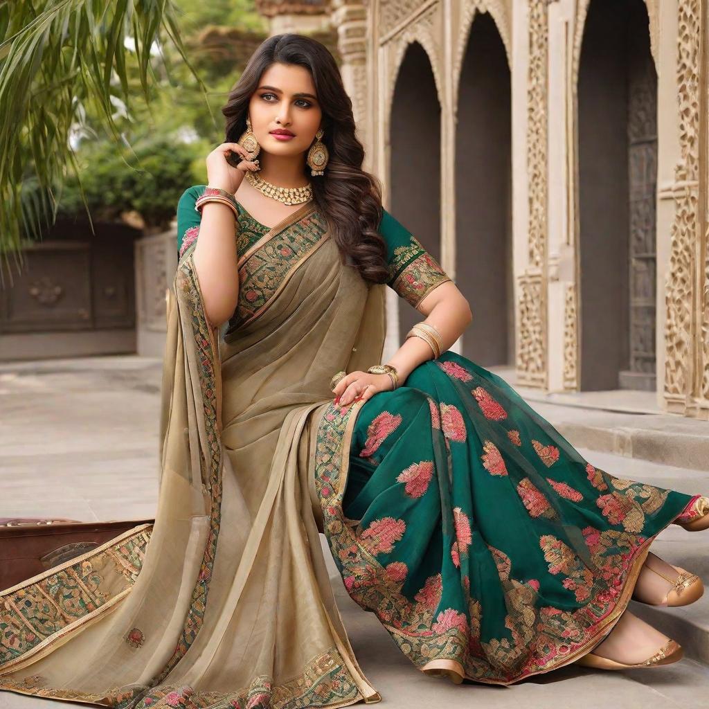  masterpiece, best quality,indian,plus size,girl,outfit saree,