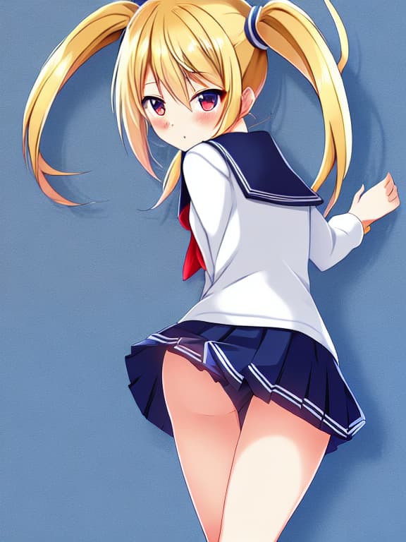  Sailor uniform Blonde hair twintail Miniskirt pantiliner