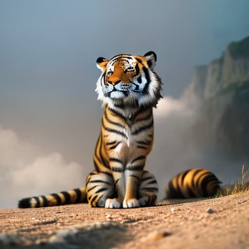  a dog tiger and a monkey hyperrealistic, full body, detailed clothing, highly detailed, cinematic lighting, stunningly beautiful, intricate, sharp focus, f/1. 8, 85mm, (centered image composition), (professionally color graded), ((bright soft diffused light)), volumetric fog, trending on instagram, trending on tumblr, HDR 4K, 8K