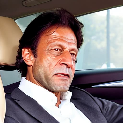  create a picture of Imran Khan sitting in car