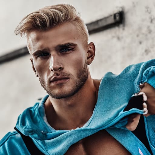 portrait+ style Russian queer fitness model blonde hunk dude face