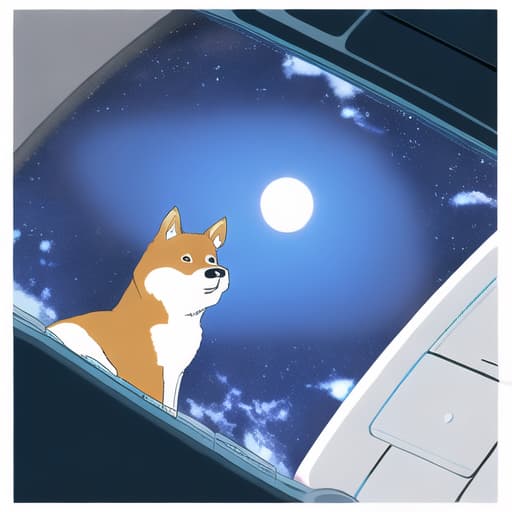  shiba inu dog, inside small spaceship cockpit, background is earth