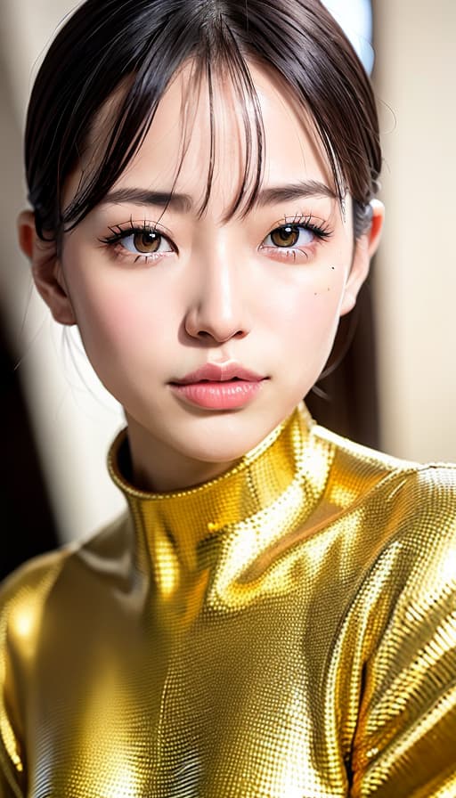  Japanese beauty Show the whole body Wearing gold metallic mini skin, (Masterpiece, BestQuality:1.3), (ultra detailed:1.2), (hyperrealistic:1.3), (RAW photo:1.2),High detail RAW color photo, professional photograph, (Photorealistic:1.4), (realistic:1.4), ,professional lighting, (japanese), beautiful face, (realistic face)