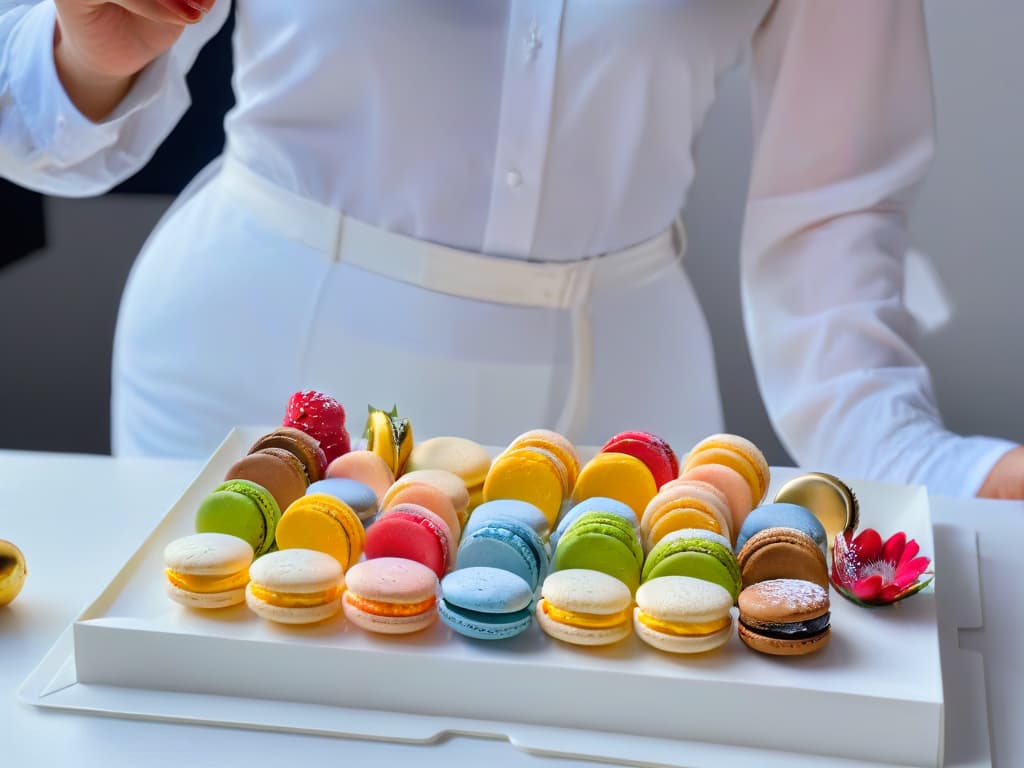  A minimalist, highly detailed image of two hands delicately placing colorful macarons on a beautifully arranged dessert display, showcasing collaboration and creativity in the world of pastry making. hyperrealistic, full body, detailed clothing, highly detailed, cinematic lighting, stunningly beautiful, intricate, sharp focus, f/1. 8, 85mm, (centered image composition), (professionally color graded), ((bright soft diffused light)), volumetric fog, trending on instagram, trending on tumblr, HDR 4K, 8K