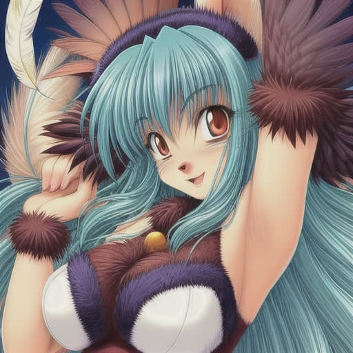  Furry girl being tickled in her armpits with feathers