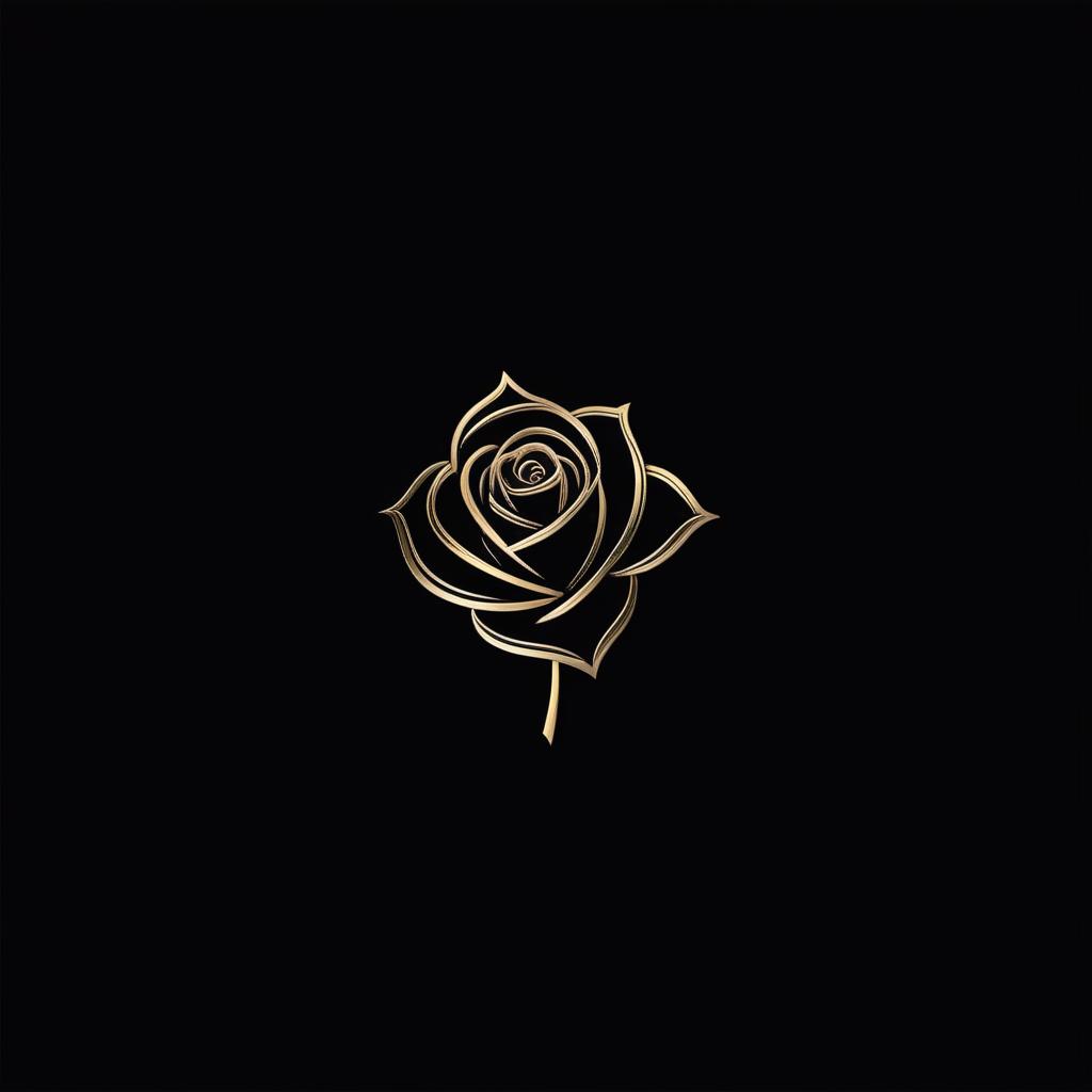 Minimal line logo of a rose, vector, gold lines and black background