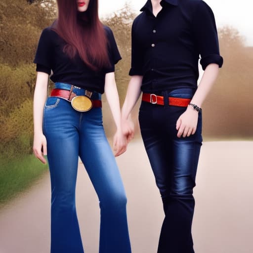  oriental girl long black hair big she in dark deep blue flare jeans, best classic jeans with belt and classic white shirt nature flirt love whith girl and two men