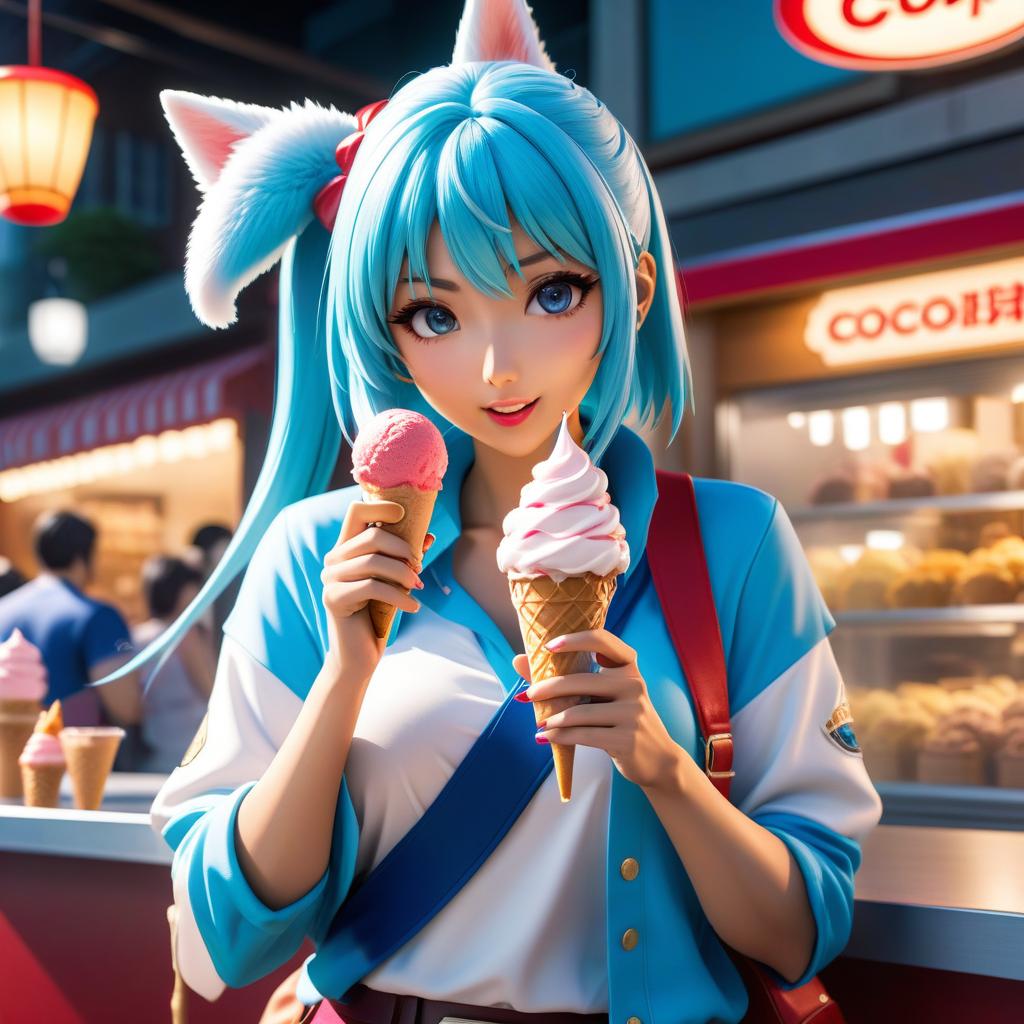  anime artwork Furry girl feeds me ice cream . anime style, key visual, vibrant, studio anime, highly detailed hyperrealistic, full body, detailed clothing, highly detailed, cinematic lighting, stunningly beautiful, intricate, sharp focus, f/1. 8, 85mm, (centered image composition), (professionally color graded), ((bright soft diffused light)), volumetric fog, trending on instagram, trending on tumblr, HDR 4K, 8K