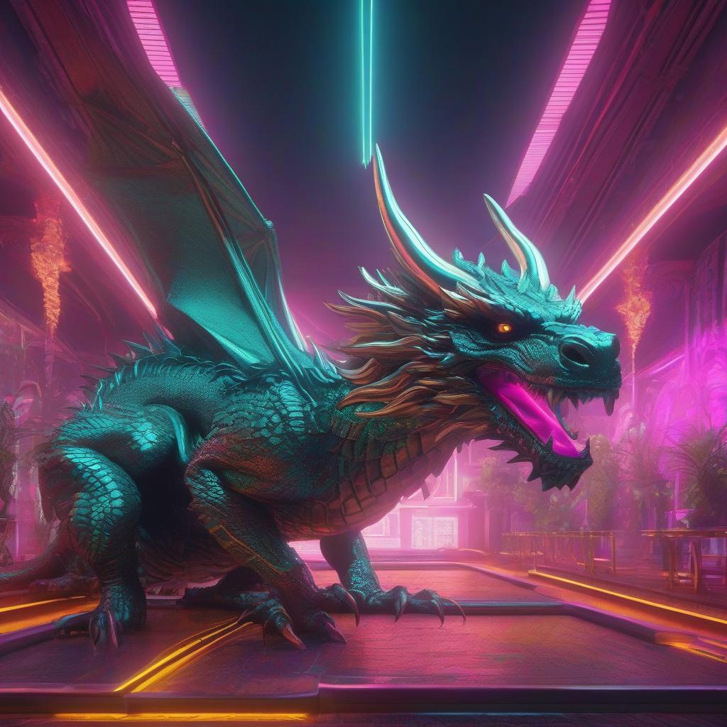  vaporwave style dragon, face, 4k ,acidcolors , . retro aesthetic, cyberpunk, vibrant, neon colors, vintage 80s and 90s style, highly detailed hyperrealistic, full body, detailed clothing, highly detailed, cinematic lighting, stunningly beautiful, intricate, sharp focus, f/1. 8, 85mm, (centered image composition), (professionally color graded), ((bright soft diffused light)), volumetric fog, trending on instagram, trending on tumblr, HDR 4K, 8K