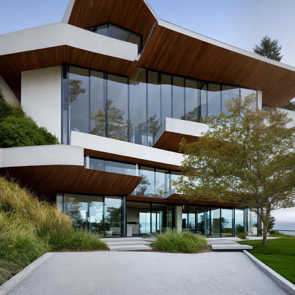 dvarchmodern modern house on a hill overlooking the sea, style of (tadao ando), style of (louis kahn), concrete, blue sky, grass, acer palmatum hyperrealistic, full body, detailed clothing, highly detailed, cinematic lighting, stunningly beautiful, intricate, sharp focus, f/1. 8, 85mm, (centered image composition), (professionally color graded), ((bright soft diffused light)), volumetric fog, trending on instagram, trending on tumblr, HDR 4K, 8K