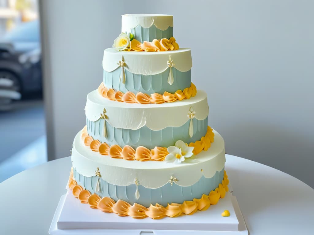  A minimalist, ultradetailed image of a skilled pastry chef meticulously piping delicate frosting swirls onto a multitiered wedding cake. The focus is on the chef's hands, showcasing precision and expertise in decorating the cake with intricate designs. The background is clean and simple, emphasizing the artistry and craftsmanship of the pastry chef. hyperrealistic, full body, detailed clothing, highly detailed, cinematic lighting, stunningly beautiful, intricate, sharp focus, f/1. 8, 85mm, (centered image composition), (professionally color graded), ((bright soft diffused light)), volumetric fog, trending on instagram, trending on tumblr, HDR 4K, 8K