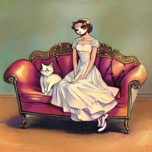  cat in vintage dress