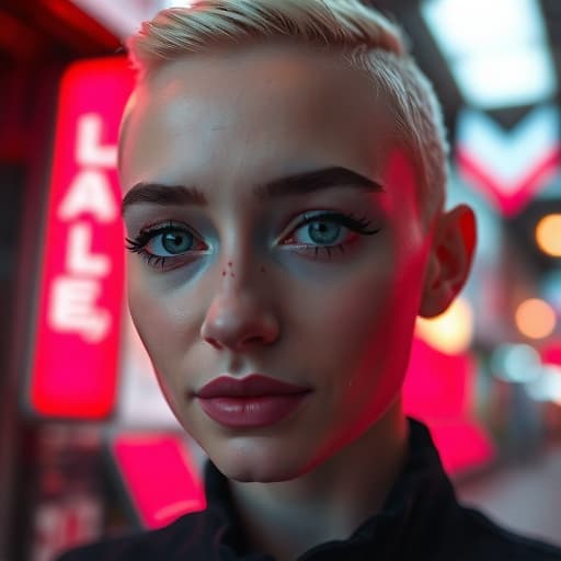  ultra realistic close up portrait ((beautiful pale cyberpunk female with heavy black eyeliner)), blue eyes, shaved side haircut, hyper detail, cinematic lighting, magic neon, dark red city, canon eos r3, nikon, f/1.4, iso 200, 1/160s, 8k, raw, unedited, symmetrical balance, in frame, 8k hyperrealistic, full body, detailed clothing, highly detailed, cinematic lighting, stunningly beautiful, intricate, sharp focus, f/1. 8, 85mm, (centered image composition), (professionally color graded), ((bright soft diffused light)), volumetric fog, trending on instagram, trending on tumblr, HDR 4K, 8K