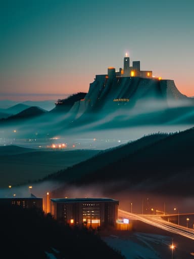  City-like Penitentiary, high security futuristic, dark, horror, twin massive towers, massive old mining town turned prison city with 50ft stone walls surrounded by mountains,extremely detailed, intriguing and intricate city., hyperrealistic, high quality, highly detailed, cinematic lighting, intricate, sharp focus, f/1. 8, 85mm, (centered image composition), (professionally color graded), ((bright soft diffused light)), volumetric fog, trending on instagram, HDR 4K, 8K