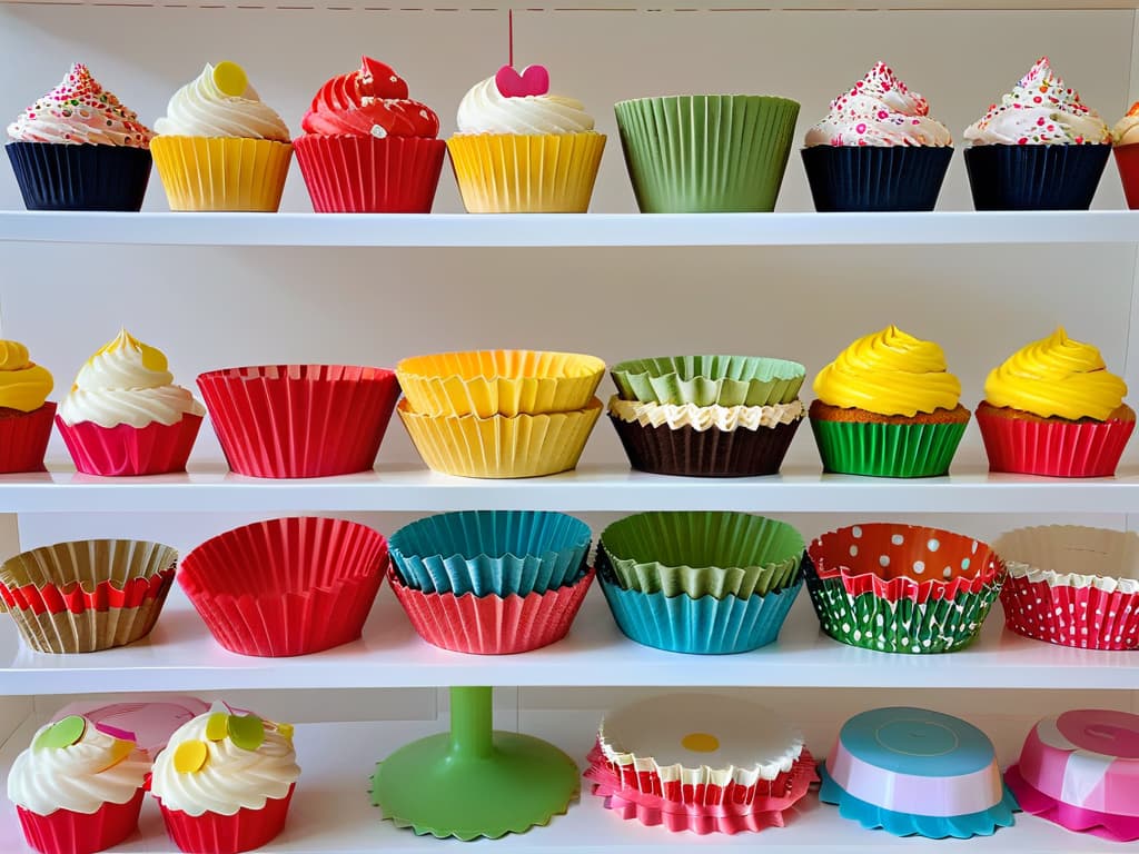  A minimalistic image of a variety of colorful cupcake liners neatly arranged in a row, showcasing different patterns and designs such as stripes, polka dots, and floral prints. The liners are set against a clean, white background to emphasize their vibrant colors and intricate details, creating a visually appealing and professional aesthetic that complements the informative tone of the article. hyperrealistic, full body, detailed clothing, highly detailed, cinematic lighting, stunningly beautiful, intricate, sharp focus, f/1. 8, 85mm, (centered image composition), (professionally color graded), ((bright soft diffused light)), volumetric fog, trending on instagram, trending on tumblr, HDR 4K, 8K